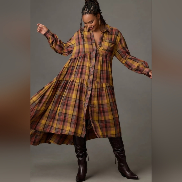 Anthropologie Pilcro Long-Sleeve Tiered High-Low Dress - Picture 5 of 7